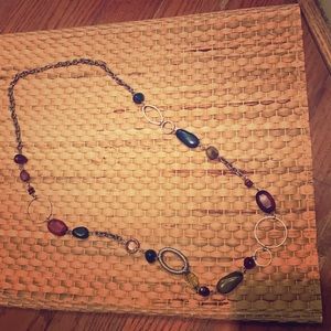 New:  Long silver toned beaded necklace